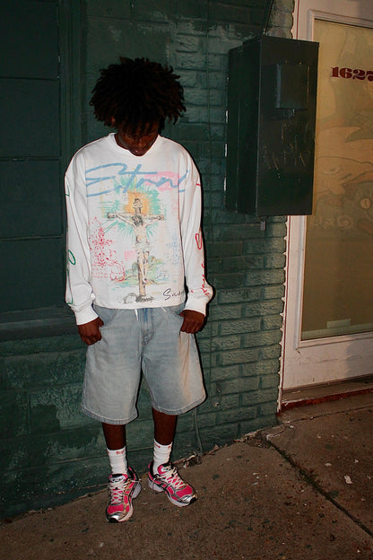 "Jesus Saves" Long Sleeve White